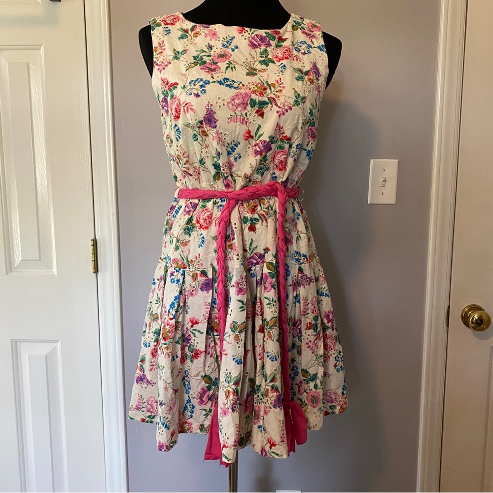 JUST ME Floral Sleeveless Cotton Sundress with Belt - Large